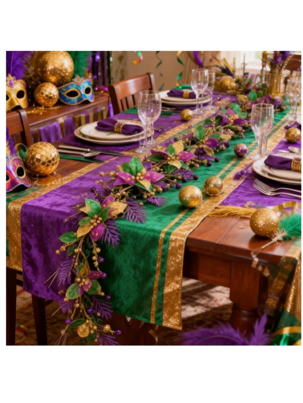 NEW 60” Mardi Gras Glitter Garland Purple Gold Green Poinsettia Flower
